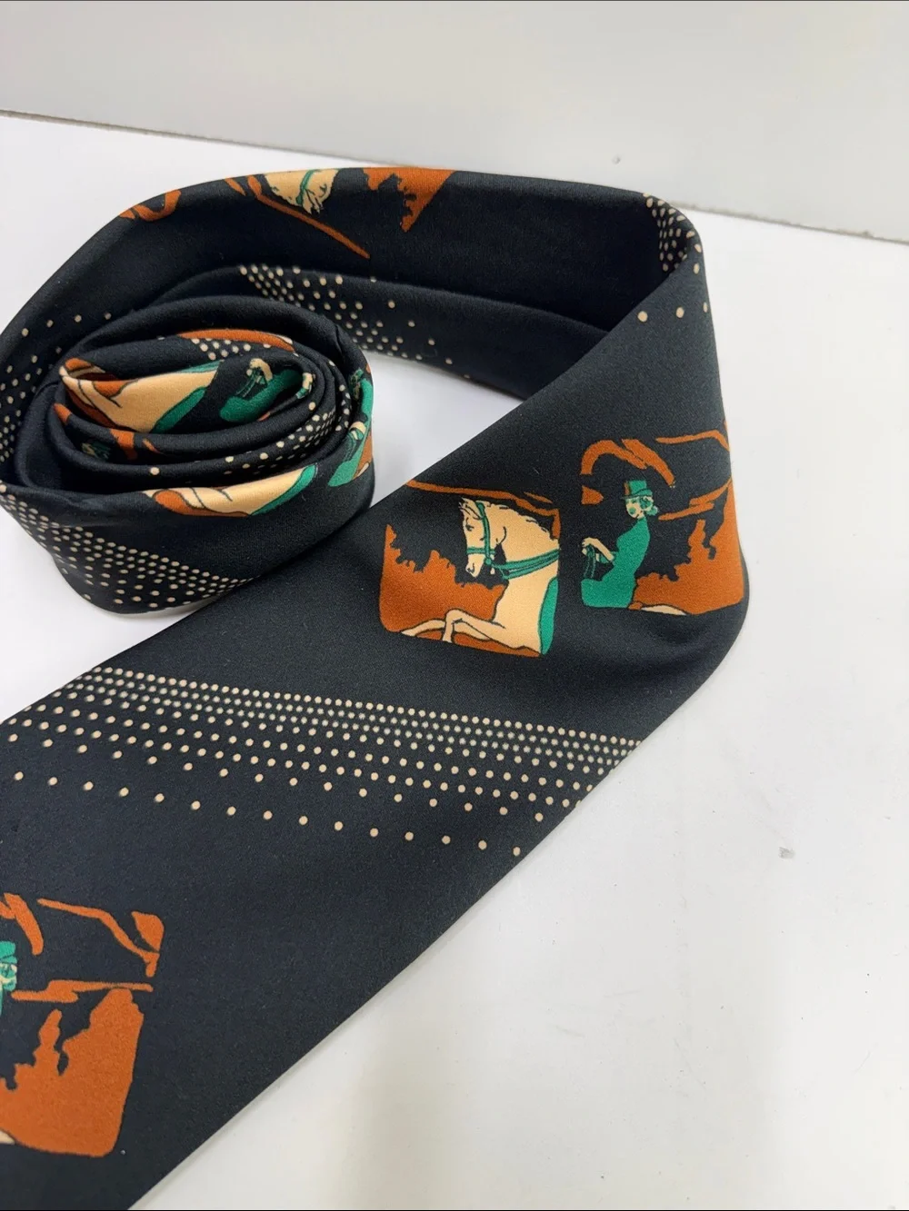 Hardy Amies Men's Black vintage Equestrian Print Tie Made in London England